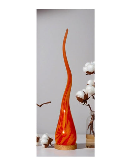 Hand Blown Orange Glass Flame Lamp: LED Ambient Light, USB Powered