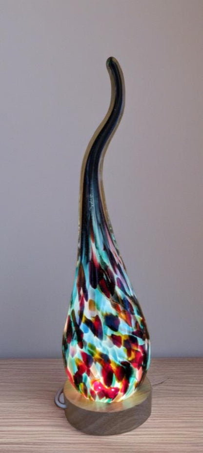 Hand Blown Flame Glass Lamp: LED Ambient Light, Unique Art Decor