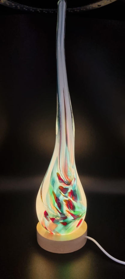 Hand Blown Glass Flame Lamp: LED Ambient Light, Unique Art Decor