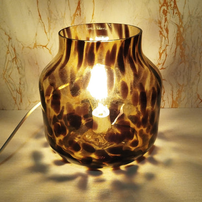 Handmade Brown Leopard Glass Lamp: Artisan Ambient Light (240mm)