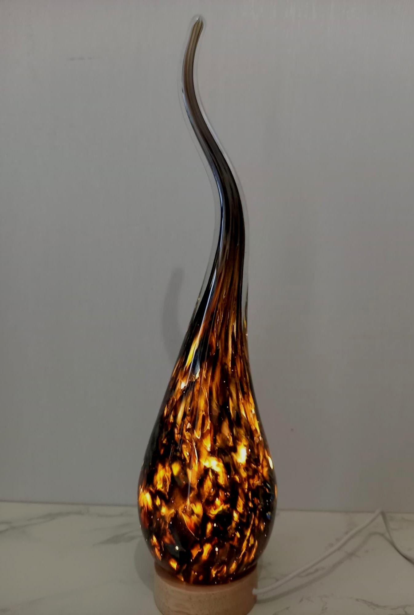 Hand Blown Glass Swirl Lamp: Colorful Ambient Light, Polish Art Glass