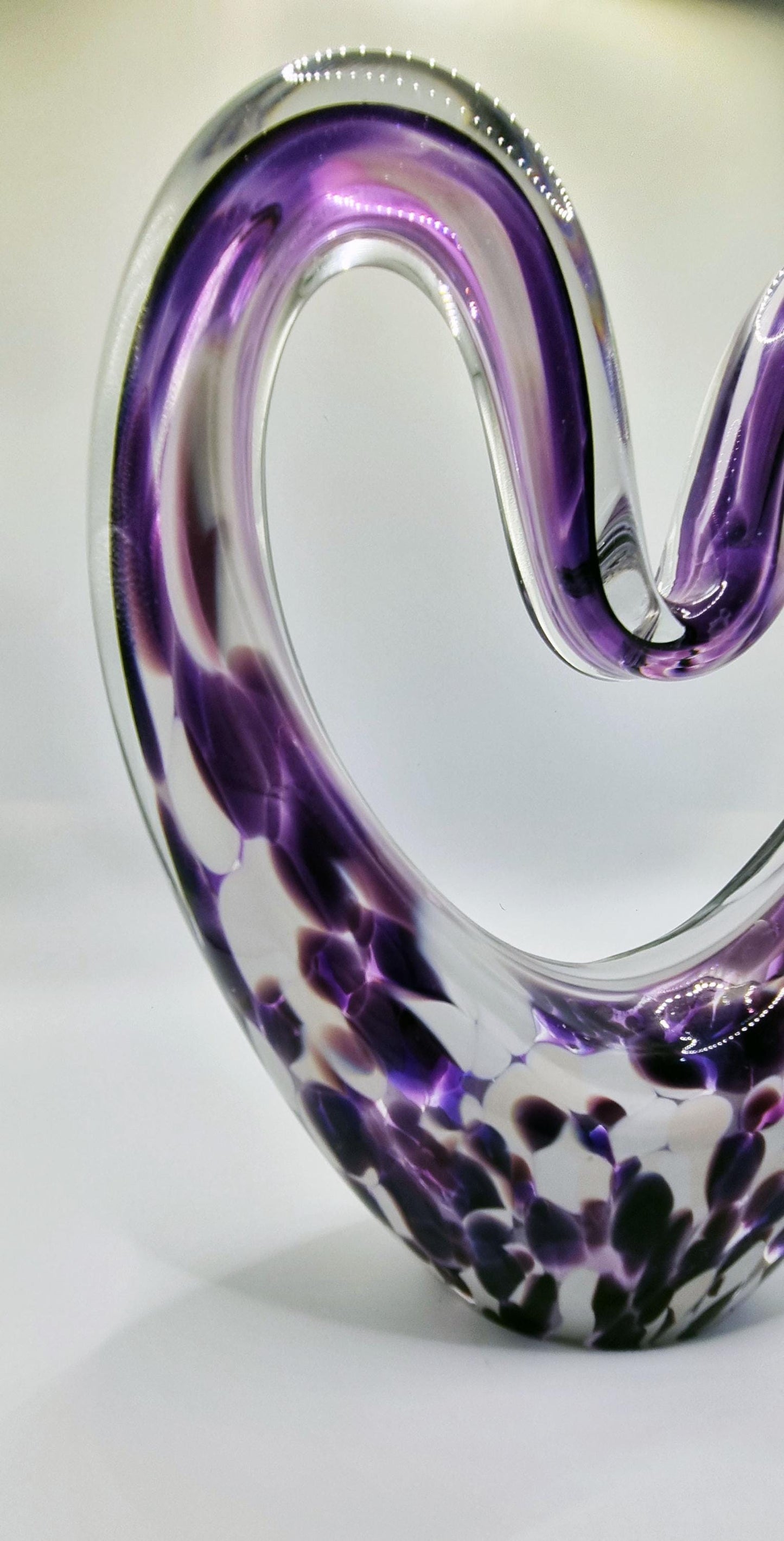 Iridescent Heart Lamp: Hand Blown Glass LED Sculpture, Romantic Home Decor