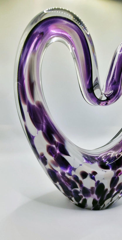 Iridescent Heart Lamp: Hand Blown Glass LED Sculpture, Romantic Home Decor