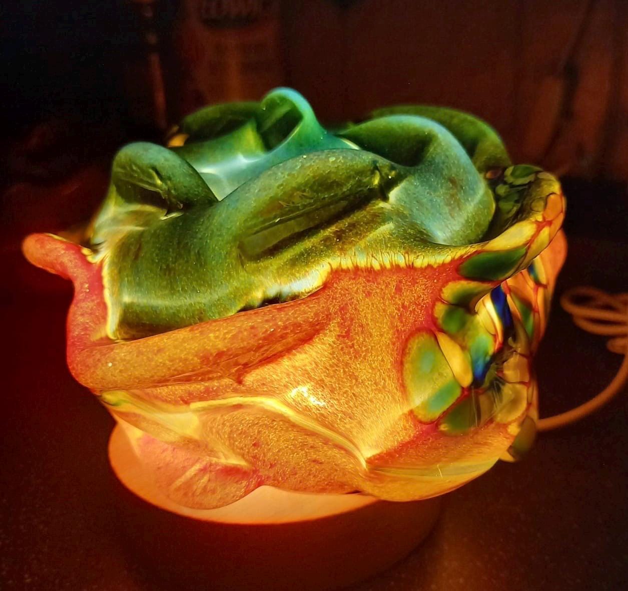 Iridescent Art Glass Rose Lamp: Hand-Blown LED Sculpture
