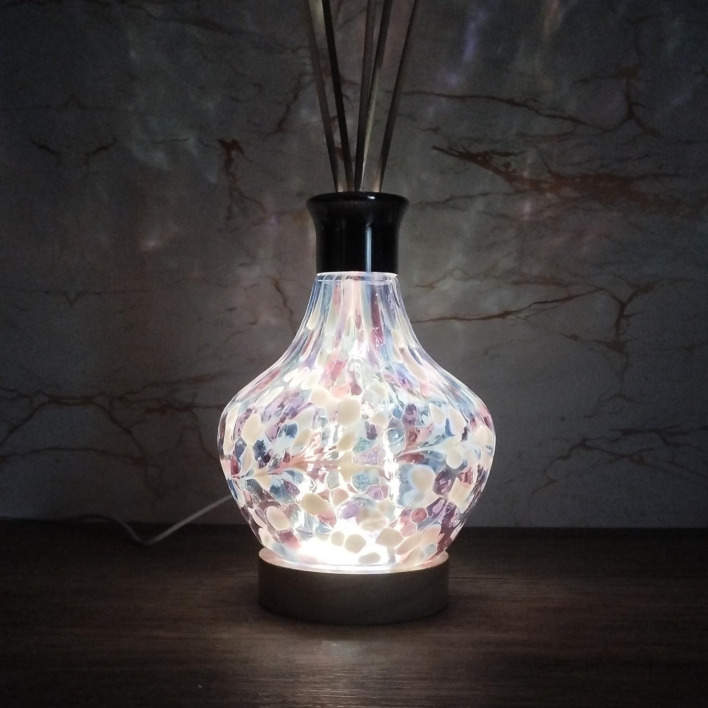 Rainbow Glass Diffuser Lamp: Iridescent Aroma Light, Handmade Home Decor