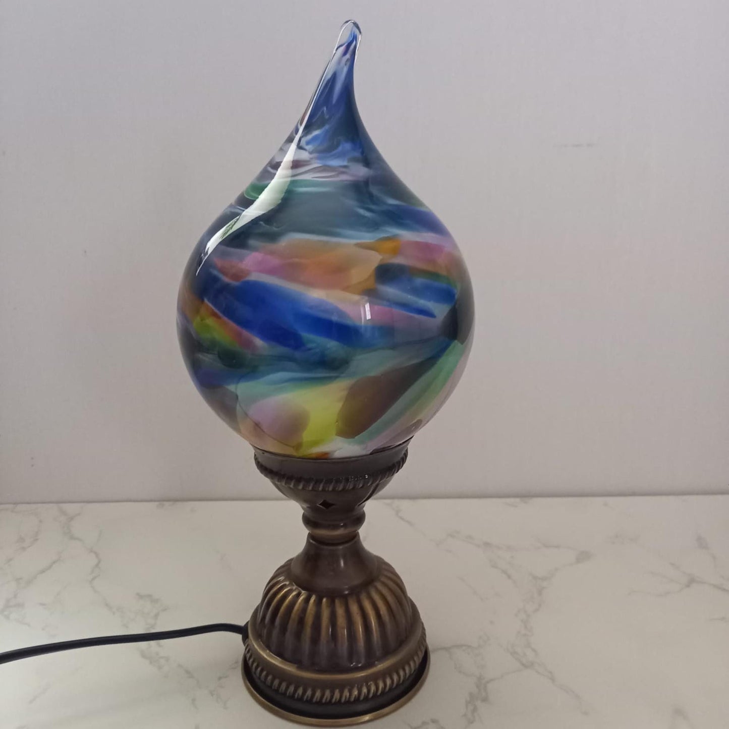 Mystique Flame Glass Lamp – Handcrafted Artisanal Teardrop Light for Elegant Home Decor