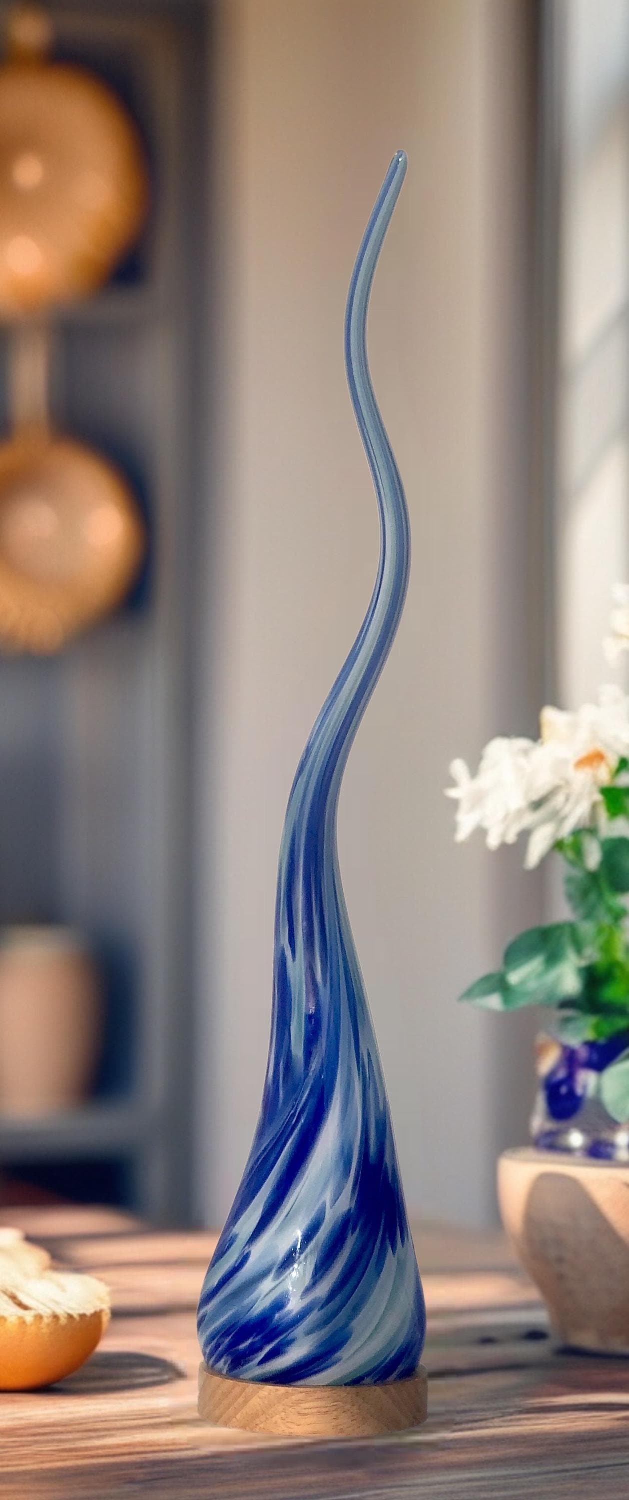 Hand Blown Flame Glass Lamp: LED Ambient Light, USB Powered