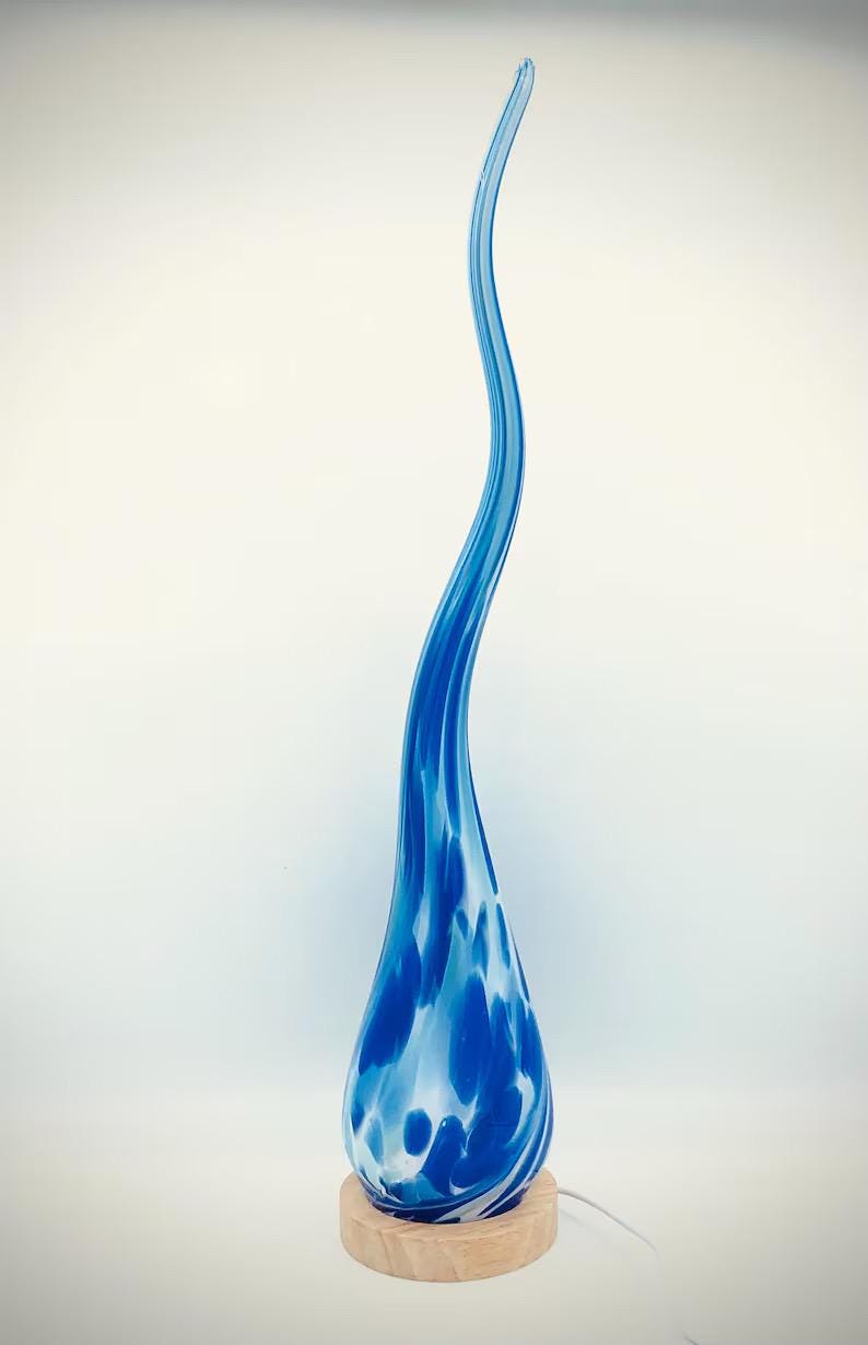 Hand Blown Flame Glass Lamp: LED Ambient Light, USB Powered