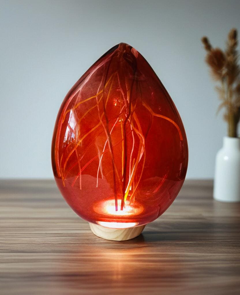 Hand Blown Iridescent Art Glass Lamp: LED Sculpture Light