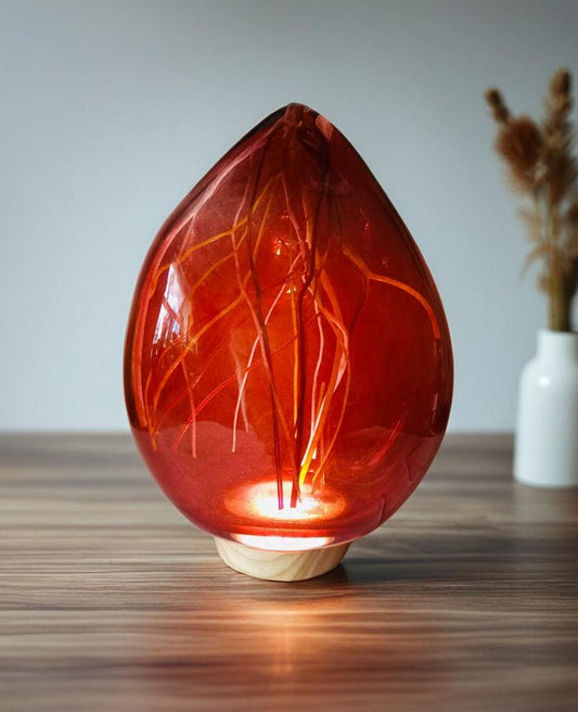 Hand Blown Iridescent Art Glass Lamp: LED Sculpture Light