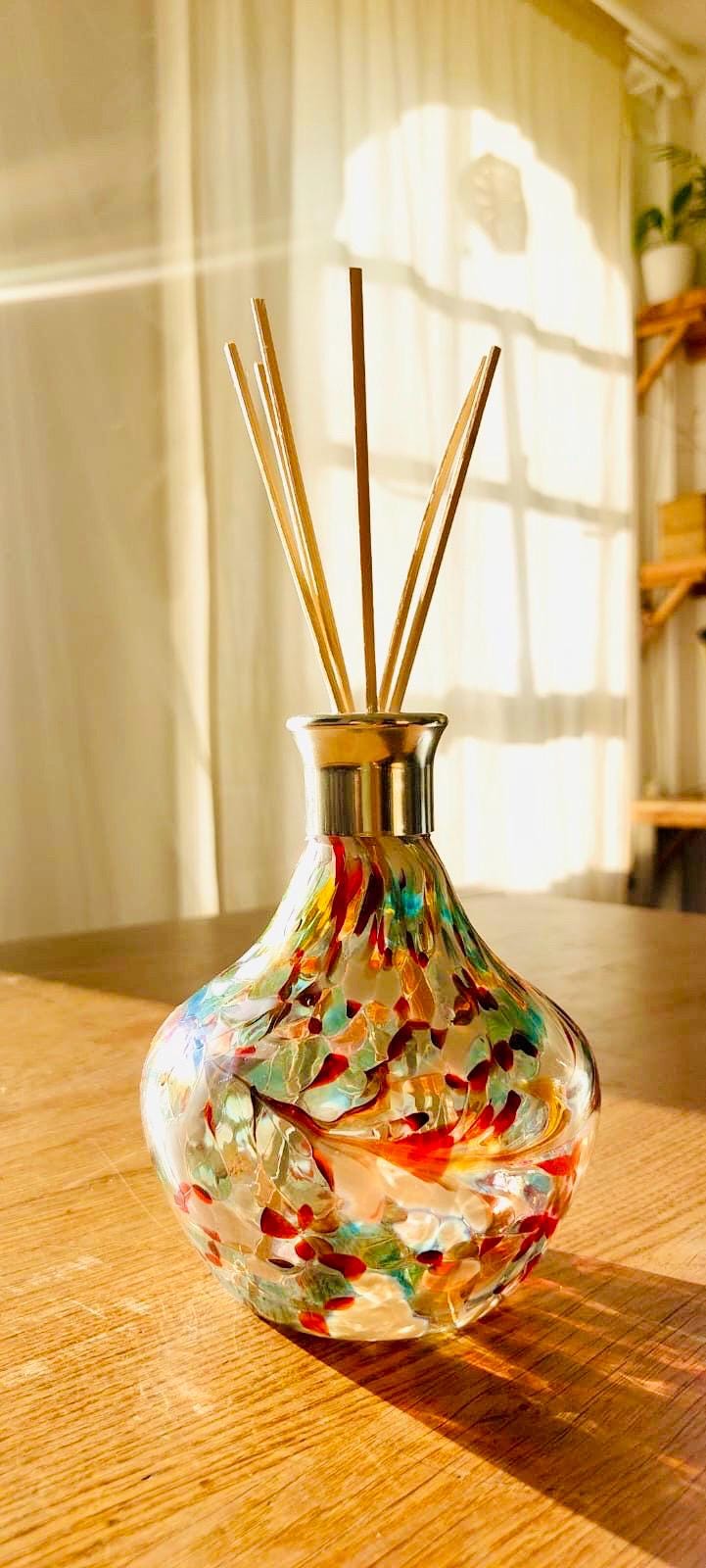 Handmade Iridescent Glass Diffuser Bottle: Artistic Home Aroma Decor