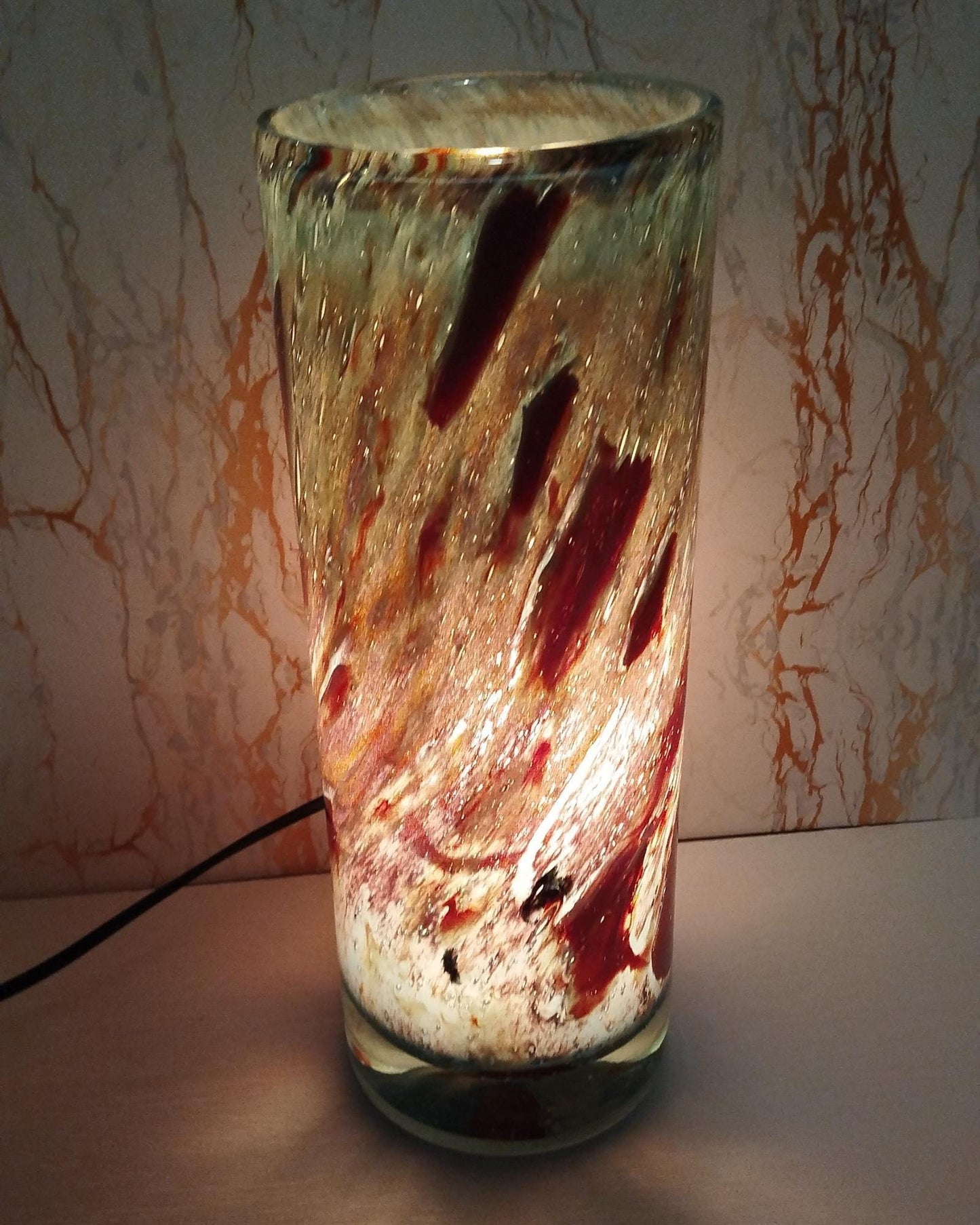Handmade Glass Table Lamp: Ambient LED Light, Artistic Home Decor
