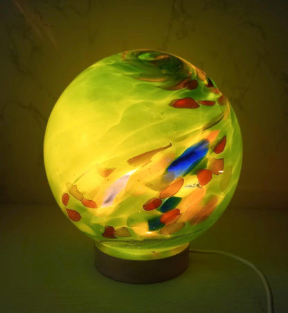 Handcrafted Green Swirl Glass Sphere Lamp: Cosy Ambient Light