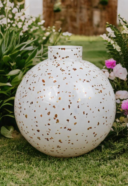 16cm Mouth Blown Glass Vase White Home Decor,