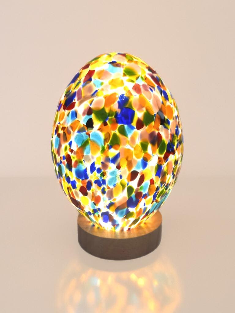Hand Blown Multicolor Glass Egg Lamp: Art Deco Table Lamp