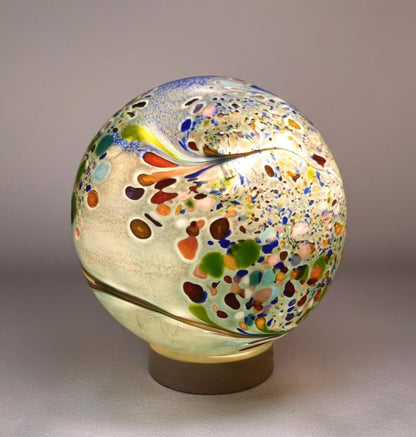 Handcrafted  Glass Sphere Lamp: Golden Amber Ambient Light