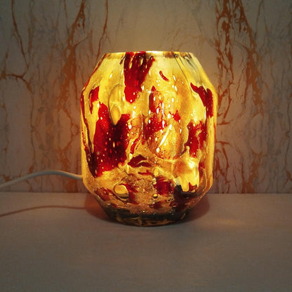 Handmade Red and Amber Glass Art Lamp: Ambient Bedroom Lighting