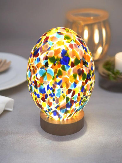 Hand Blown Multicolor Glass Egg Lamp: Art Deco Table Lamp