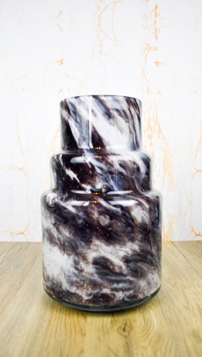 26cm Mouth Blown Black and White Glass Vase Home Decor