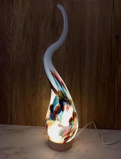 Hand Blown Glass Swirl Lamp: Colorful Ambient Light, Polish Art Glass