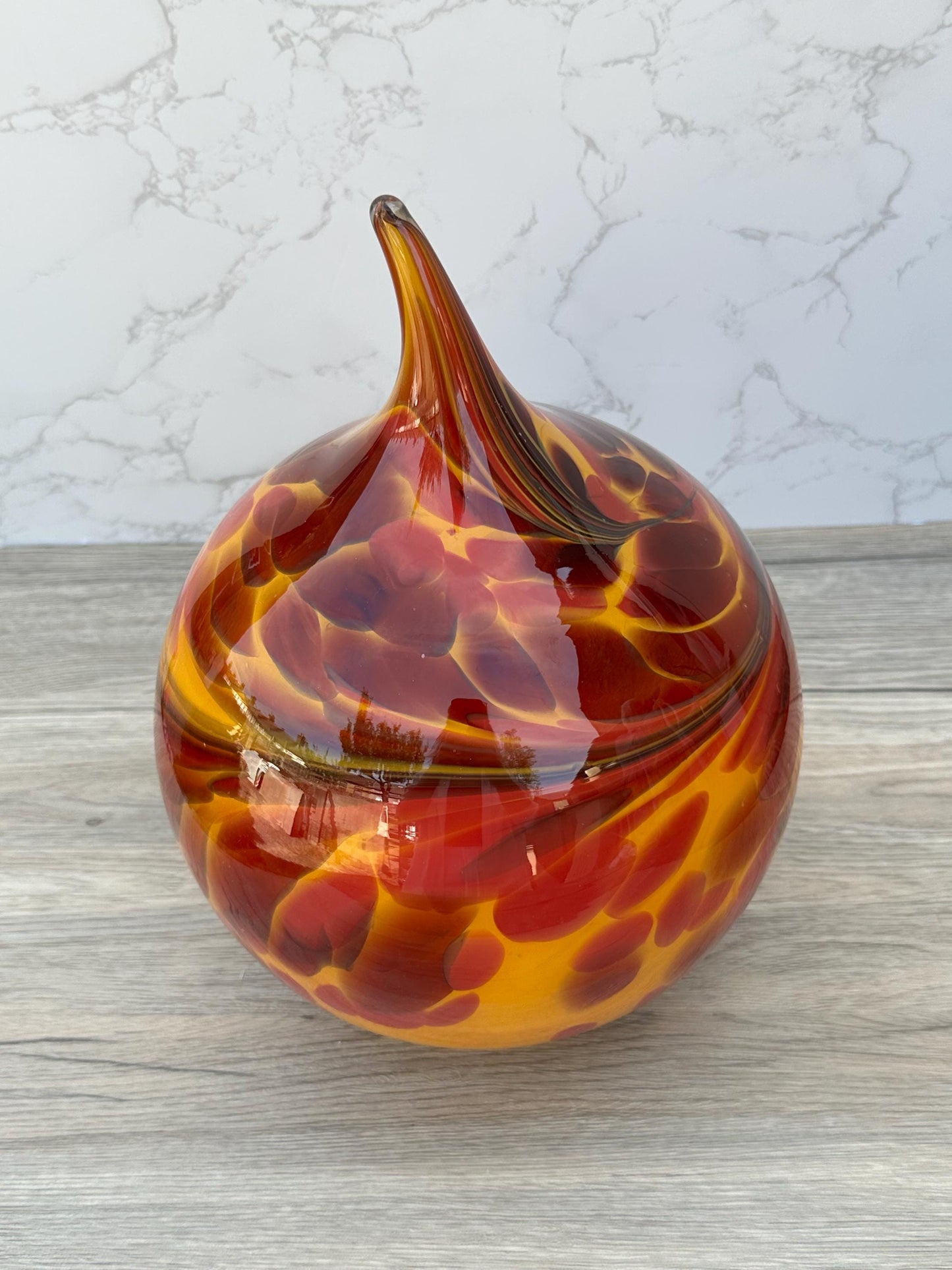 Handcrafted Red Orange Fire Glass Lamp: Artisan Home Decor Light