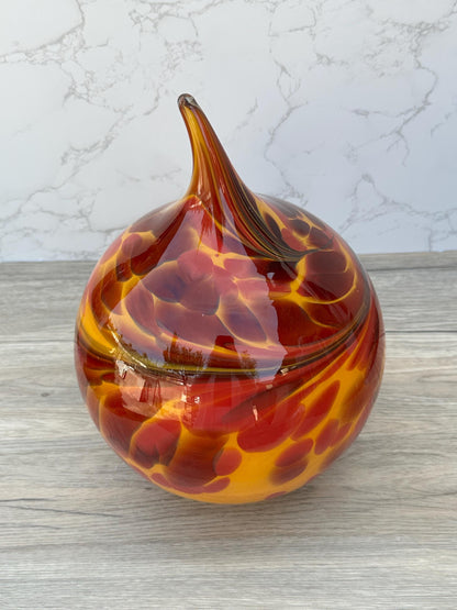 Handcrafted Red Orange Fire Glass Lamp: Artisan Home Decor Light
