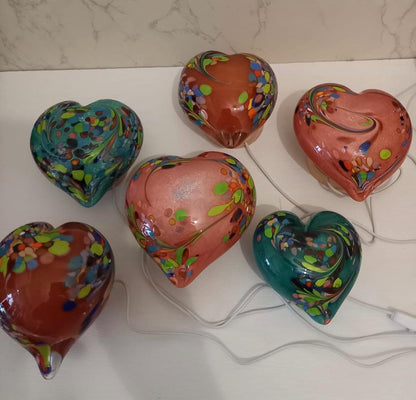 Iridescent Heart Glass Lamp: Handmade LED Mood Light, Romantic Decor