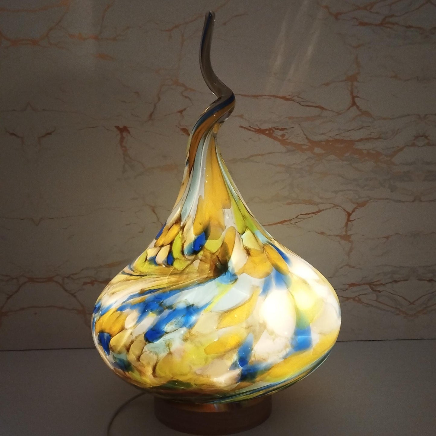 Handcrafted Amber Swirl Glass Flame Lamp: USB Artisan Mood Light