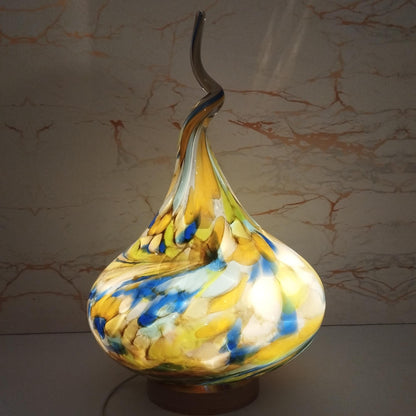 Handcrafted Amber Swirl Glass Flame Lamp: USB Artisan Mood Light