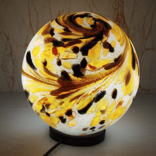 Golden Swirl Glass Sphere Lamp: Handcrafted Artisan Warm Ambient Light