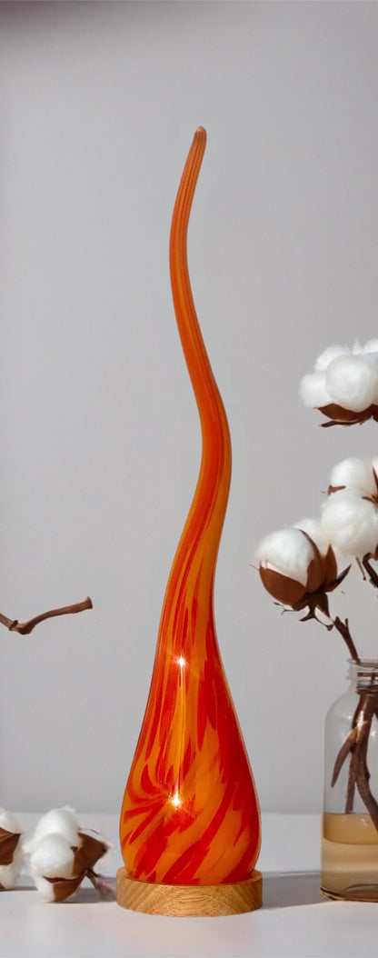 Hand Blown Orange Glass Flame Lamp: LED Ambient Light, USB Powered