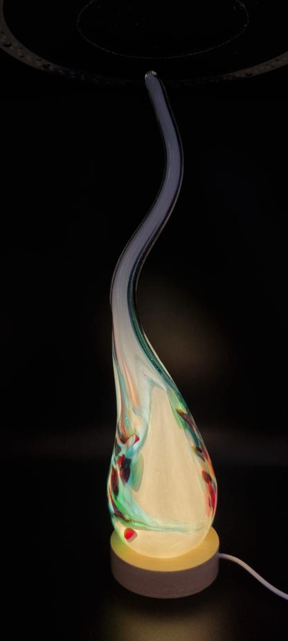 Hand Blown Glass Flame Lamp: LED Ambient Light, Unique Art Decor
