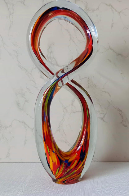 Iridescent Heart Lamp: Hand-Blown Glass Sculpture, Romantic Home Decor