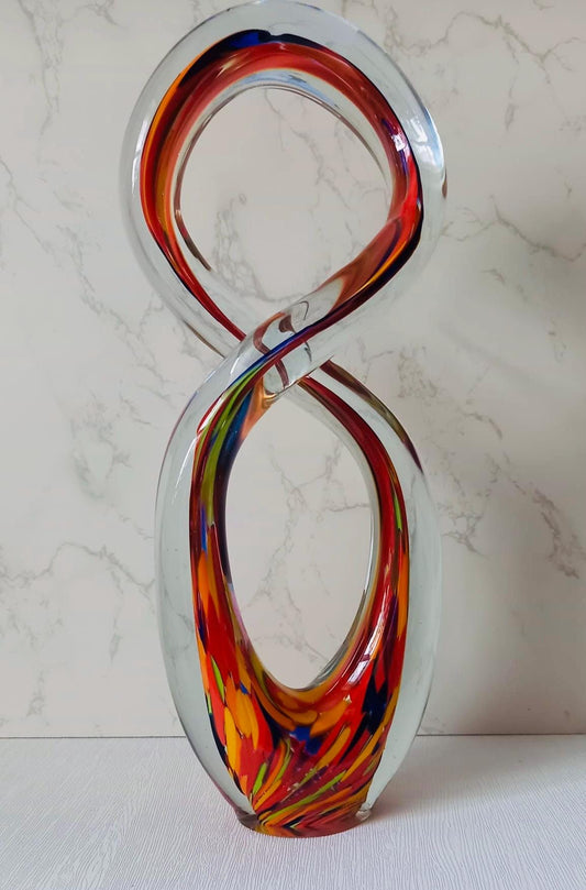 Iridescent Heart Lamp: Hand-Blown Glass Sculpture, Romantic Home Decor