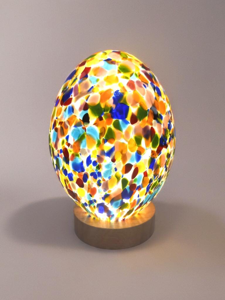 Hand Blown Multicolor Glass Egg Lamp: Art Deco Table Lamp