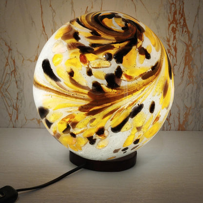 Golden Swirl Glass Sphere Lamp: Handcrafted Artisan Warm Ambient Light
