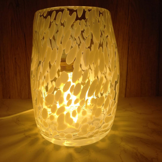 Handcrafted Glass Table Lamp - Unique Artisan Design with White Frosted Detailing, Ambient Lighting