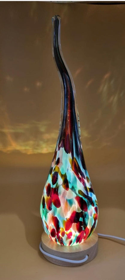Hand Blown Flame Glass Lamp: LED Ambient Light, Unique Art Decor