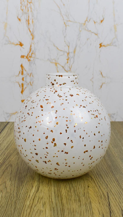 16cm Mouth Blown Glass Vase White Home Decor,