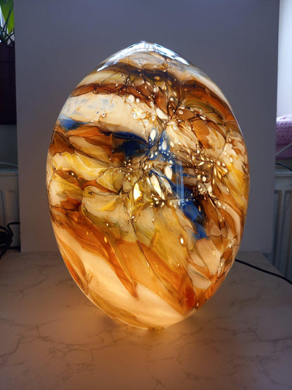 Hand Blown Dinosaur Egg Glass Lamp: Unique LED Sculpture Lamp