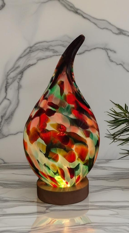 Handblown Glass Teardrop Lamp: Colorful Swirl Art Glass Night Light