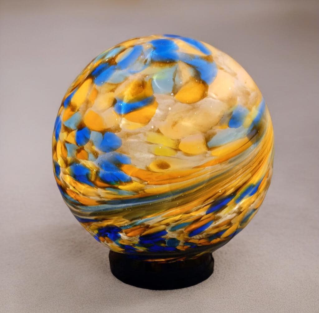 Handcrafted Golden Swirl Glass Sphere Lamp: Artisan Ambient Light