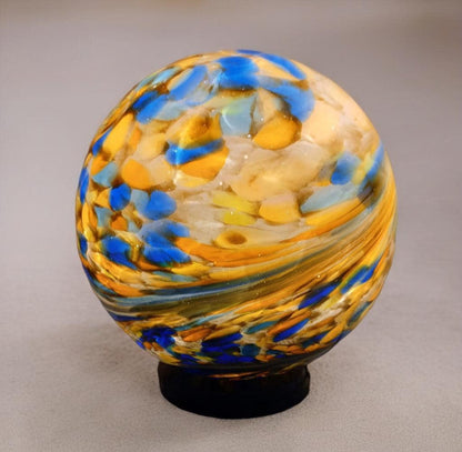 Handcrafted Golden Swirl Glass Sphere Lamp: Artisan Ambient Light