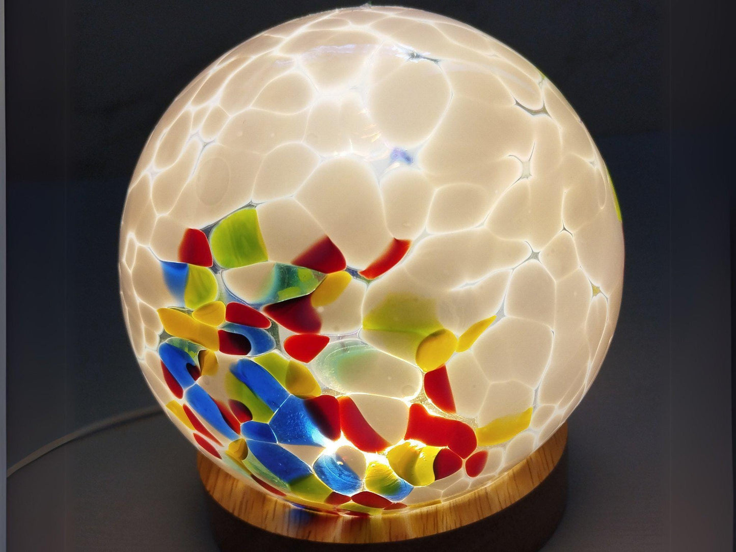 Handcrafted LED Glass Sphere Lamp: 6 Colors, USB Table Light