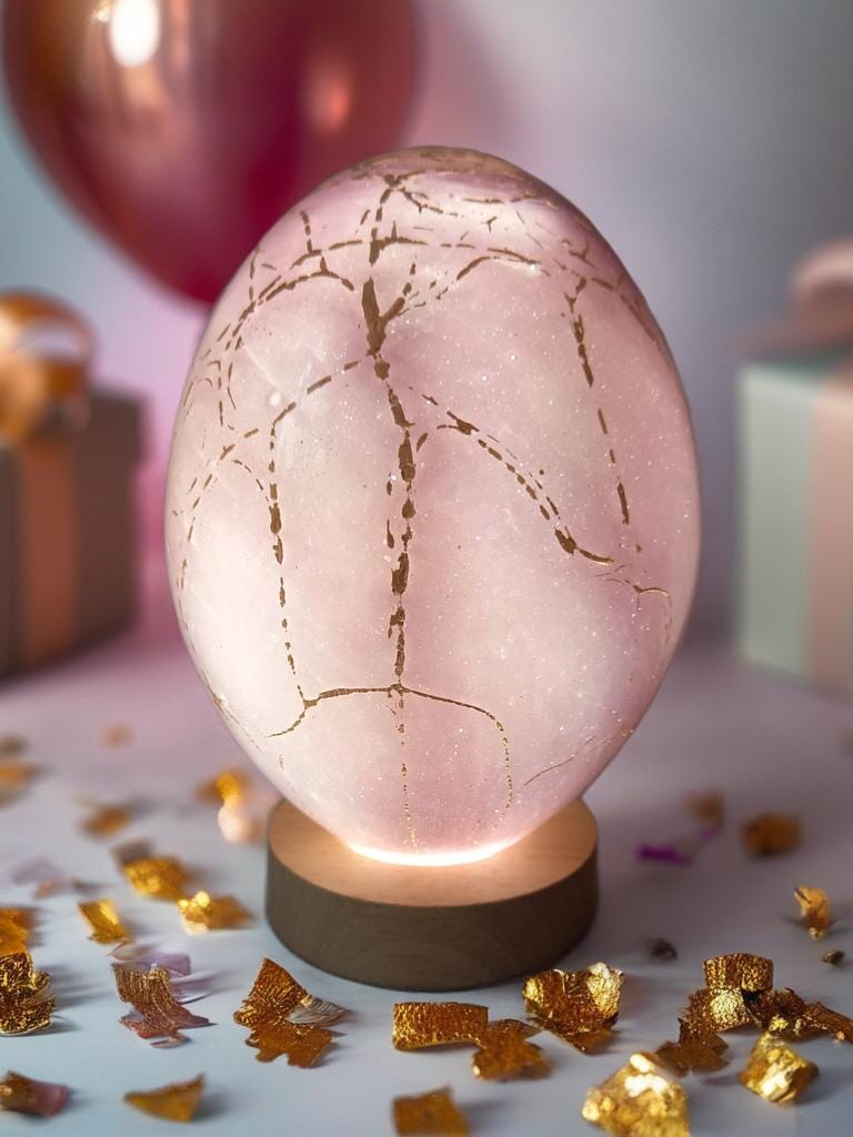 Hand Blown Glass Egg Lamp: Art Deco Tabletop Night Light