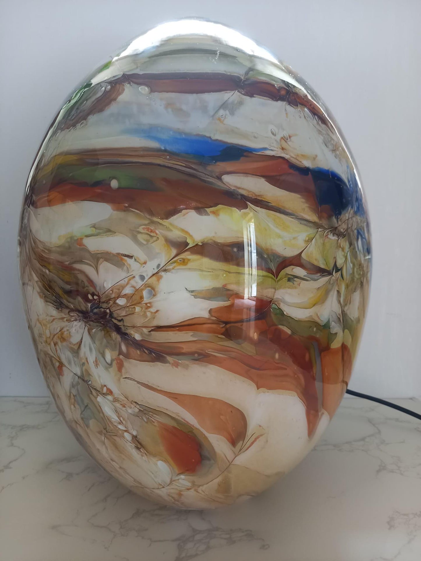 Hand Blown Dinosaur Egg Glass Lamp: Unique LED Sculpture Lamp