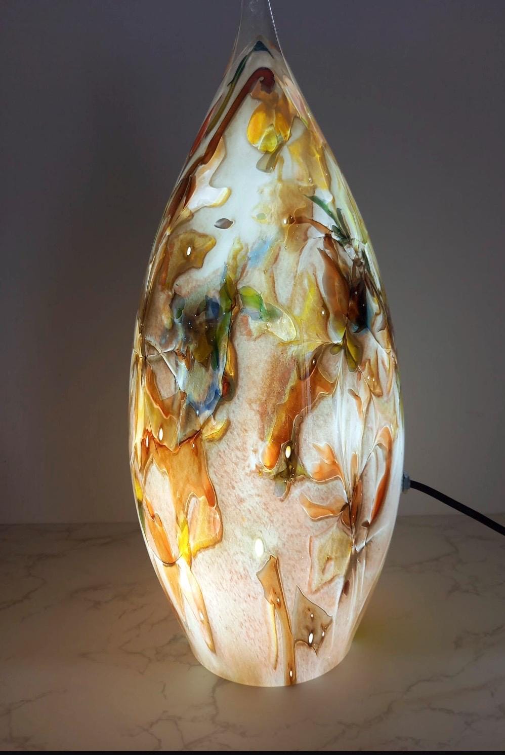 Hand Blown Glass Ghost Lamp: Art Deco Table Lamp