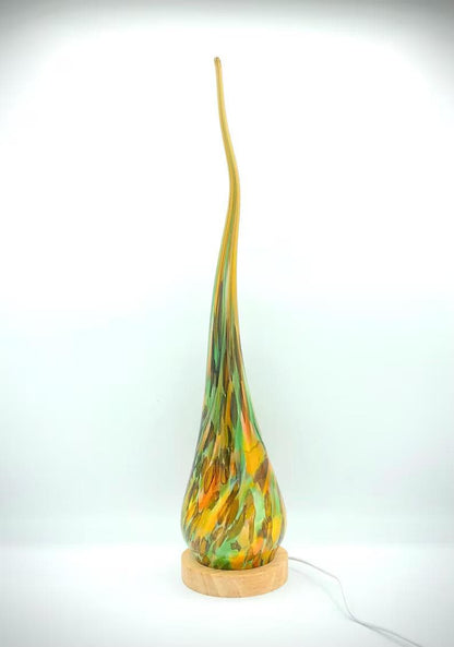 Hand Blown Green Glass Flame Lamp: LED Ambient Art Light