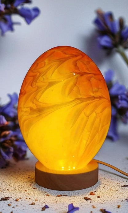Hand Blown Glass Egg Lamp: Art Deco Tabletop Night Light