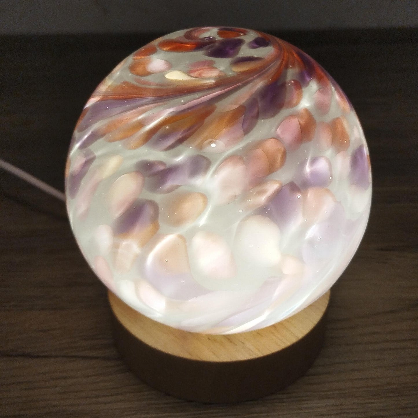 Hand-Blown Glass Sphere Lamp: USB LED Ambient Night Light
